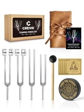 Tuning Fork Healing Set - 128Hz, 136.1Hz, 256Hz, 384Hz with Activator & Pouch